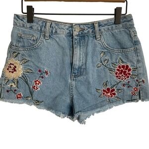 TOPSHOP‎ MOTO Mom Jean Shorts High Waist Embroidered Size 6 US  Euro 38
